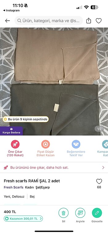 Freshscarfs rami şal iki adet