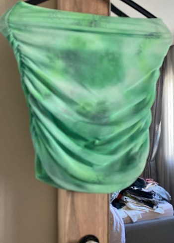 Mavi Straplez Batik Desenli Mini Elbise - Görsel 2