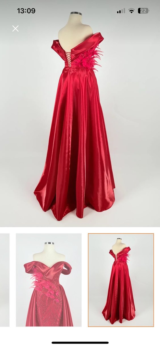 Kırmızı İşlemeli Straplez Uzun Abiye - Görsel 3