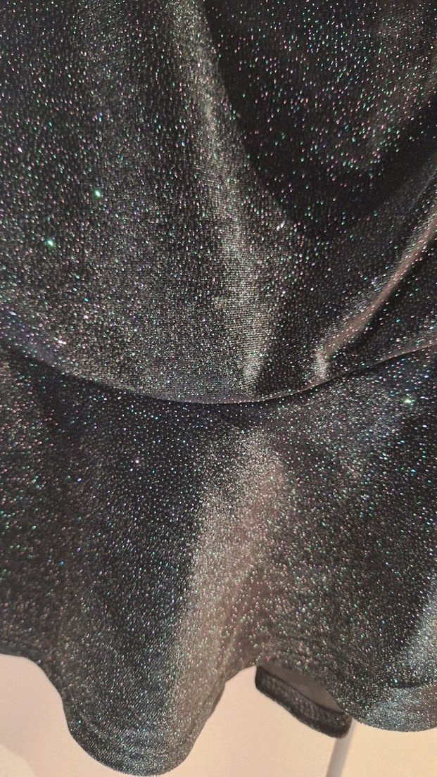 Siyah Parlak Mini Etek Fırfırlı - Görsel 4