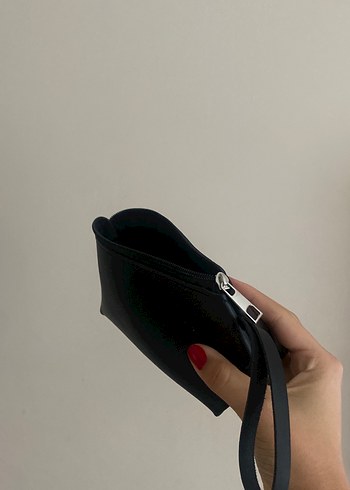 Diğer Siyah Deri Fermuarlı Kadın Portföy Çanta / Makyaj çantası