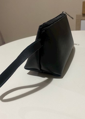 Diğer Siyah Deri Fermuarlı Kadın Portföy Çanta / Makyaj çantası