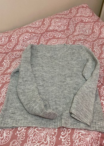 Gri Kadın Triko Uzun Kollu Kazak - Görsel 2