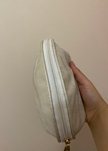 Yılan Desenli Beyaz Fermuarlı Makyaj Çantası - Görsel 2