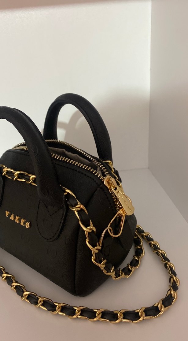 Vakko Zincir Detaylı Siyah Deri Kadın Çanta - Görsel 4