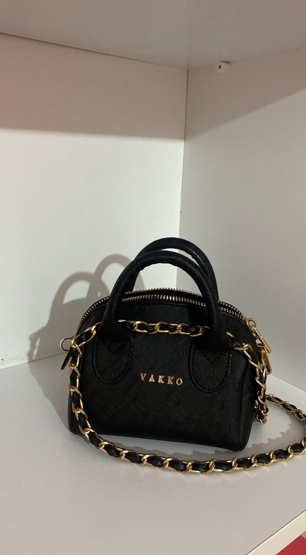 Vakko Zincir Detaylı Siyah Deri Kadın Çanta - Görsel 3