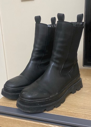 Deri Siyah Platform Topuklu Gotik Kadın Botları - Görsel 2