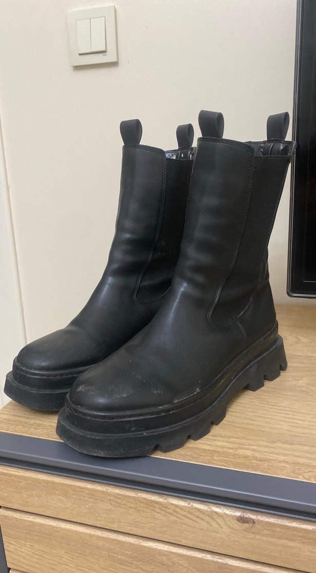 Deri Siyah Platform Topuklu Gotik Kadın Botları - Görsel 2