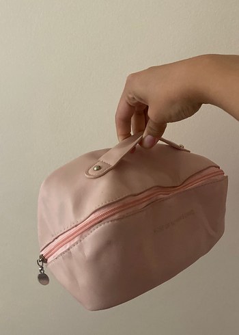 Pembe Deri Fermuarlı Kadın Makyaj Çantası