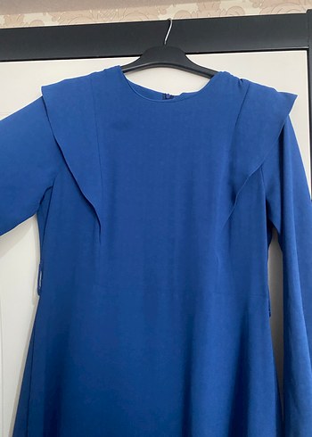 Uzun Kollu Mavi Salaş Elbise - Görsel 2