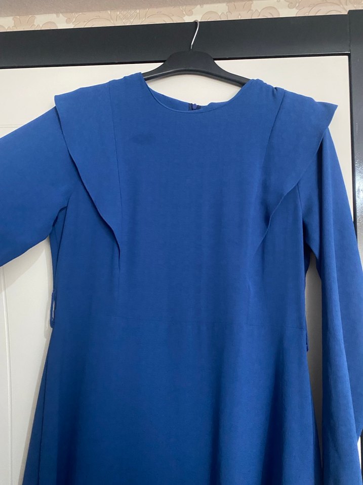 Uzun Kollu Mavi Salaş Elbise - Görsel 2