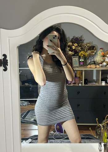 s Beden gri Renk mango triko mini elbise