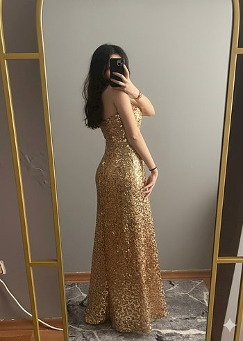 Parlak Straplez Uzun Abiye - Görsel 3