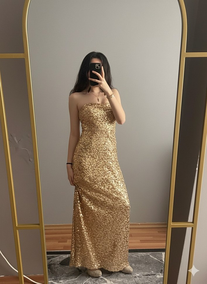 Parlak Straplez Uzun Abiye - Görsel 2