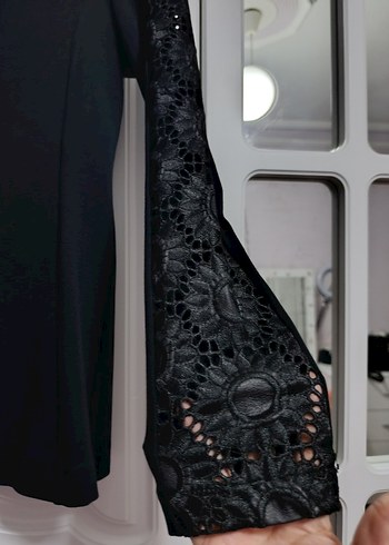 Dantel Detaylı Siyah Mini Blazer - Görsel 3