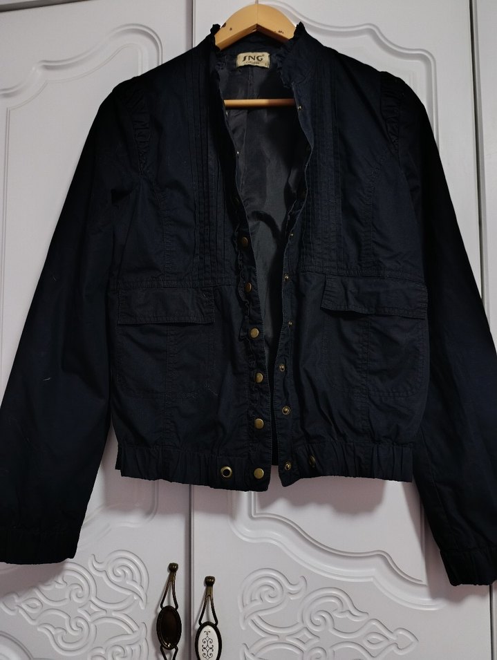 Düğmeli Lacivert Denim Kadın Ceket - Görsel 2