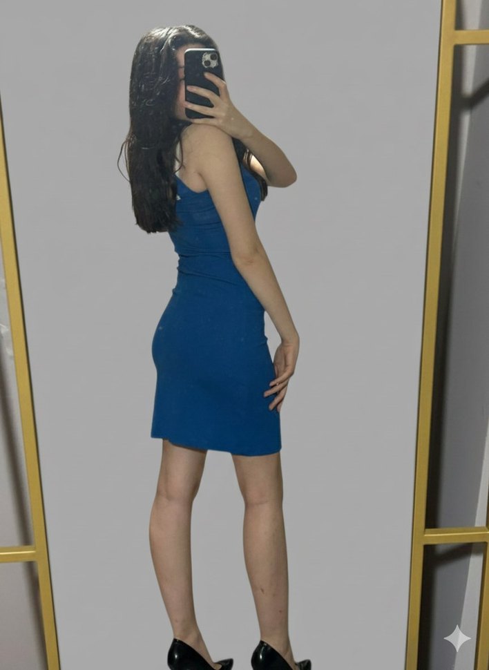 Mavi Denim Midi Kalem Elbise - Görsel 2