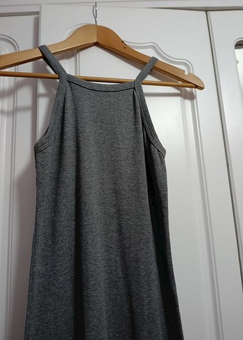 Gri Straplez Uzun Triko Elbise - Görsel 3