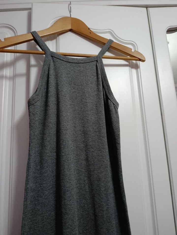 Gri Straplez Uzun Triko Elbise - Görsel 3