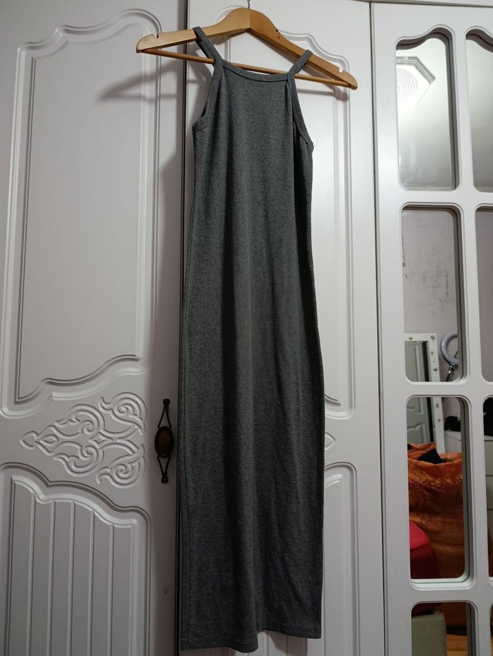 Gri Straplez Uzun Triko Elbise - Görsel 2