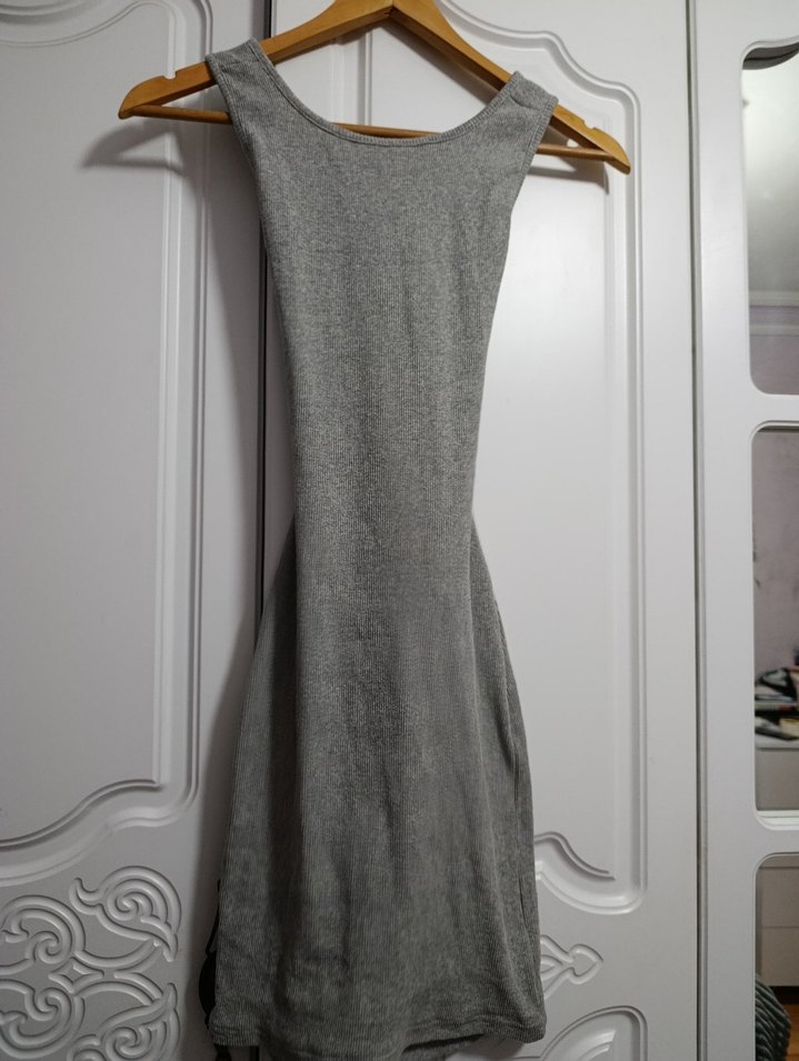 Gri Kolsuz Midi Kadın Elbise - Görsel 4