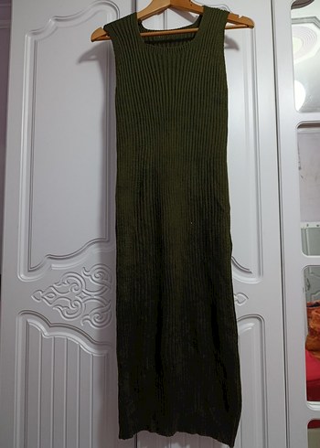 Kadın Haki Fitilli Triko Elbise - Görsel 2