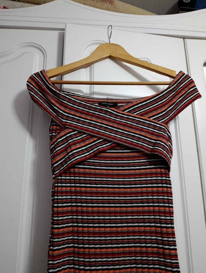 Çizgili, Pilili Mini Kadın Elbise - Görsel 3