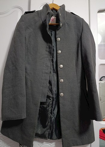 Düğmeli Gri Kadın Kaban - Görsel 2