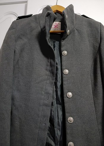 Düğmeli Gri Kadın Kaban - Görsel 4