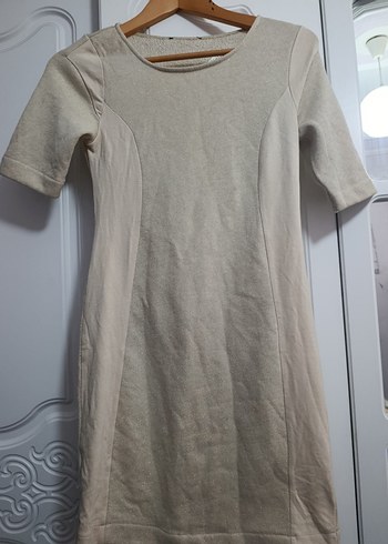 Bej Midi Kadın Elbise, Uzun Kollu, Dar Kesim - Görsel 2