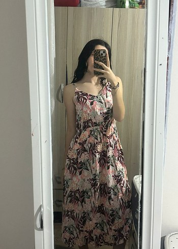 Diğer Pembe Bohem Midi Elbise
