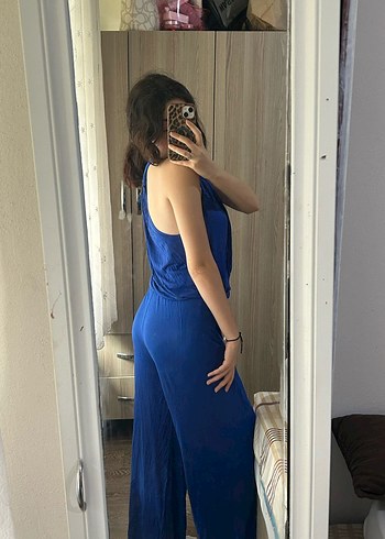xl Beden mavi Renk Kadın Mavi Halter Yaka Salaş Tulum