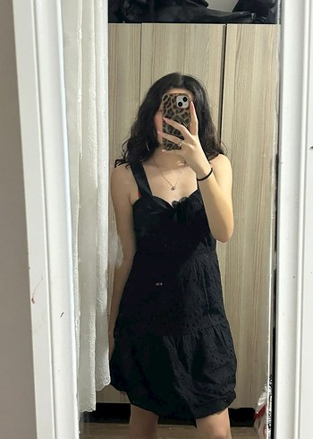 m Beden siyah Renk Nakışlı Siyah Midi Gotik Elbise
