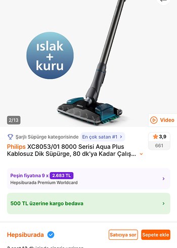 Philips Philips Aqua Plus 8000 Kablosuz Dikey Süpürge Mavi