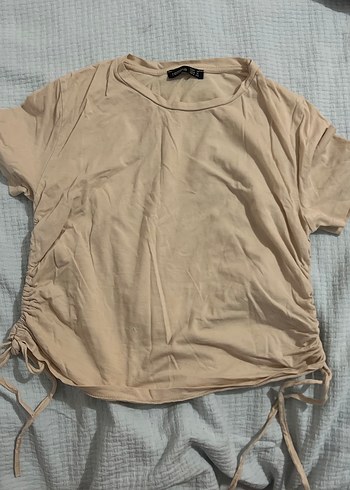m Beden Bej Kadın Kısa Kollu Crop Top