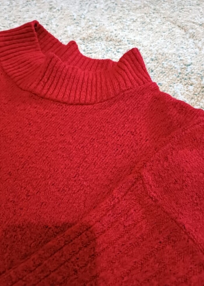 Kırmızı triko kazak - Görsel 4