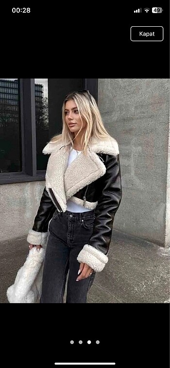 Zara Deri Kürklü Mont/Ceket