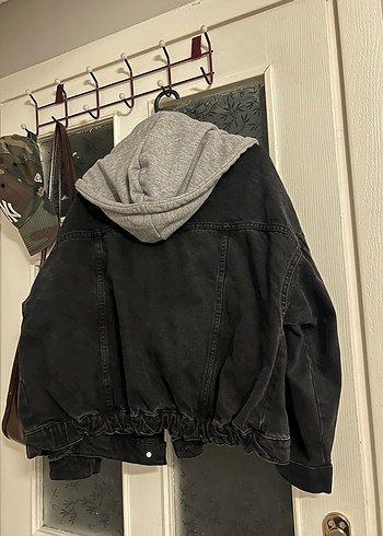 s Beden Gri Kapüşonlu Kadın Denim Ceket