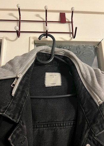 s Beden gri Renk Gri Kapüşonlu Kadın Denim Ceket