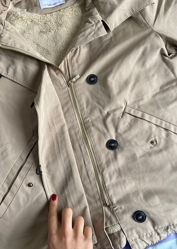 Bej Düğmeli Midi Kadın Ceket - Görsel 3