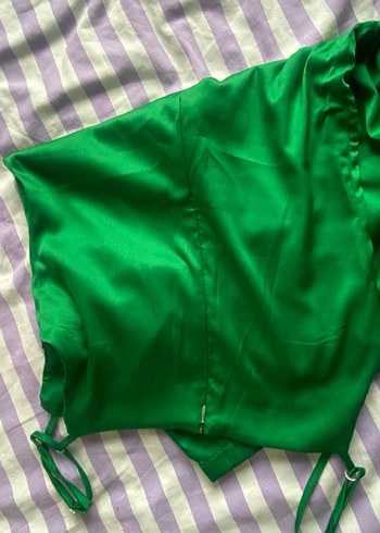 Parlak Yeşil Saten elbise - Görsel 4