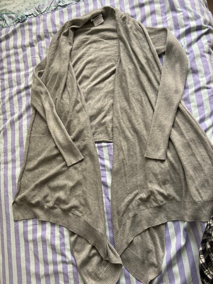 Gri Midi Uzun Kollu Keten Hırka - Görsel 2