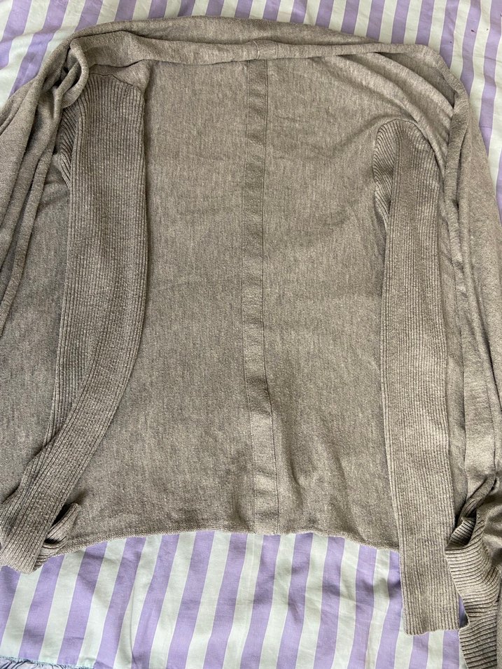 Gri Midi Uzun Kollu Keten Hırka - Görsel 5