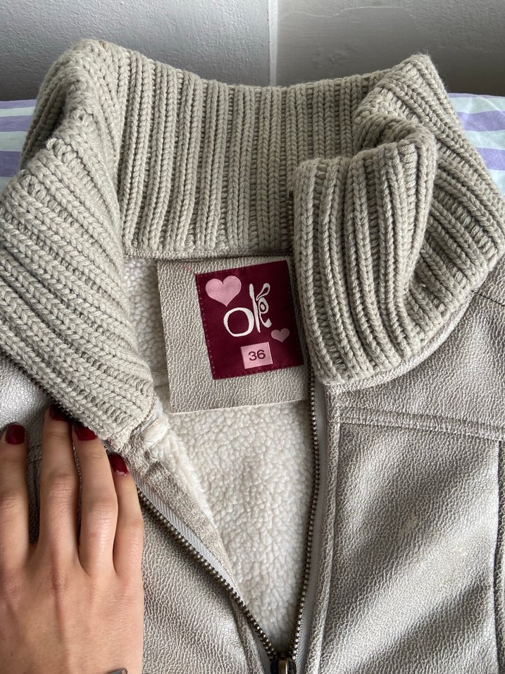 Bej deri Kadın Fermuarlı Ceket - Görsel 2