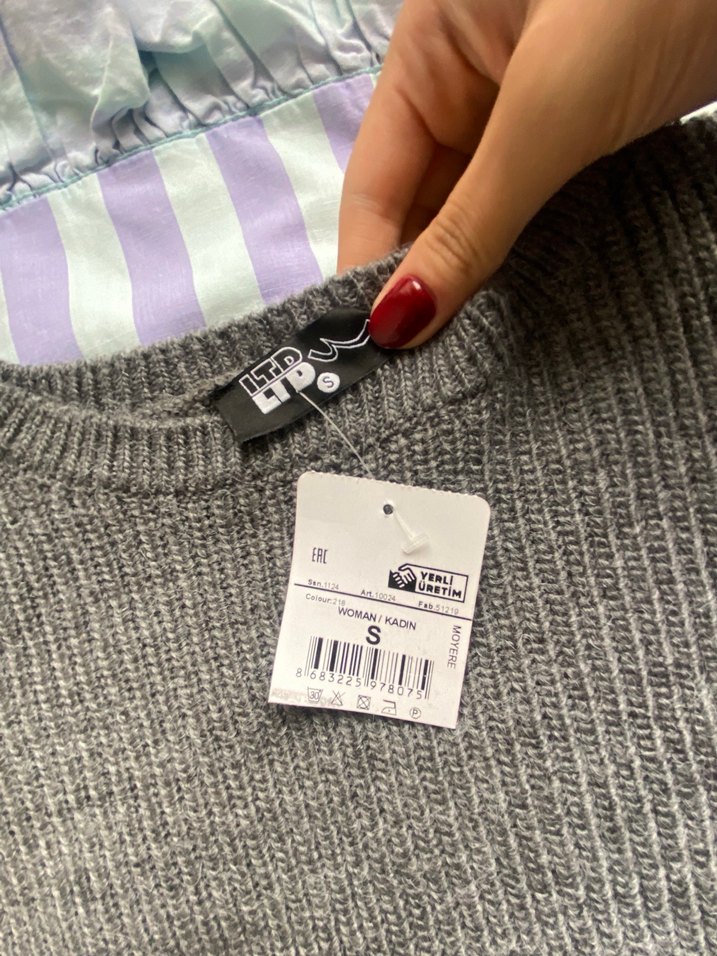 Gri Uzun Kollu Triko Kadın Elbise - Görsel 2