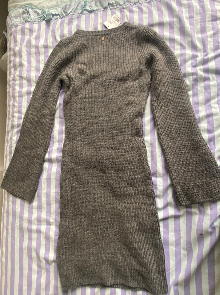 Gri Uzun Kollu Triko Kadın Elbise - Görsel 3