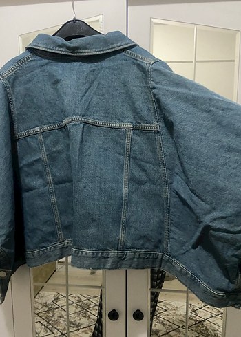 Düğmeli Kısa Kollu Mavi Denim Ceket - Görsel 5