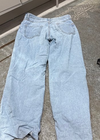 38 Beden mavi Renk Yırtık Detaylı Gri Loose Fit Jean