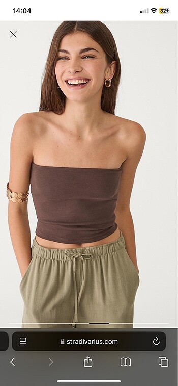 l Beden haki Renk Stradivarius keten karışımlı pantolon