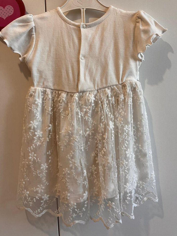 Kız Çocuk Beyaz Dantel Nakışlı Elbise - Görsel 5